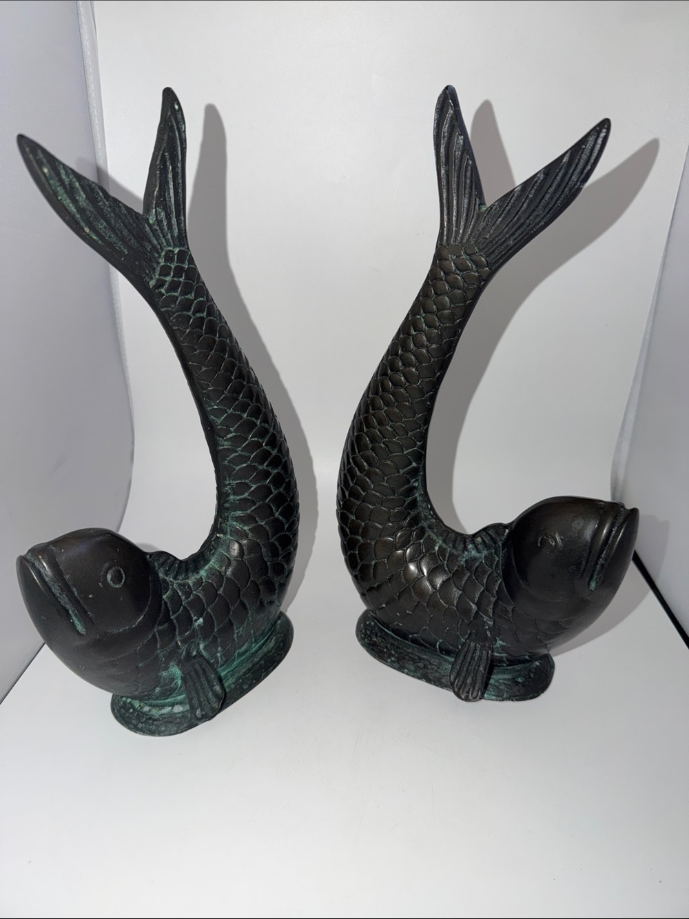 Koi Fish Sculpture Dark Green Metal Set of 2